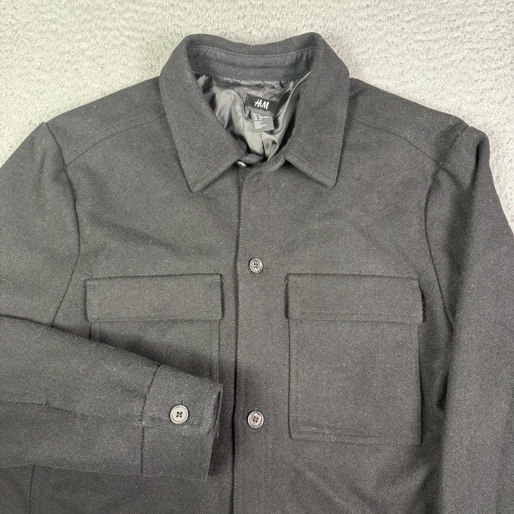 H&M Wool Blend Overshirt Shacket Shirt Jacket Mens M Black Heavyweight